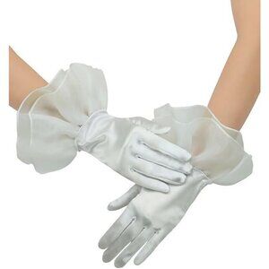 Women's Ruffled Evening Lvory Short Satin Formal Gloves Costume Accessories